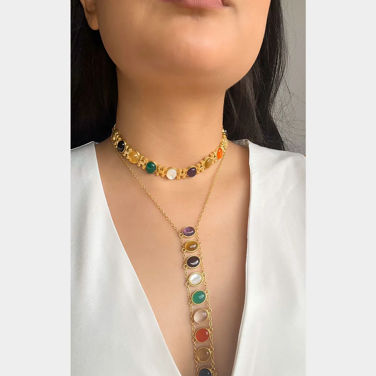 Power Within Navratan Lariat Necklace