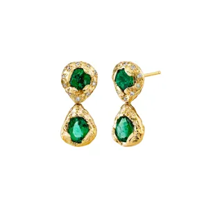 Queen Emerald Drop Earrings with Sprinkled Diamond Halo