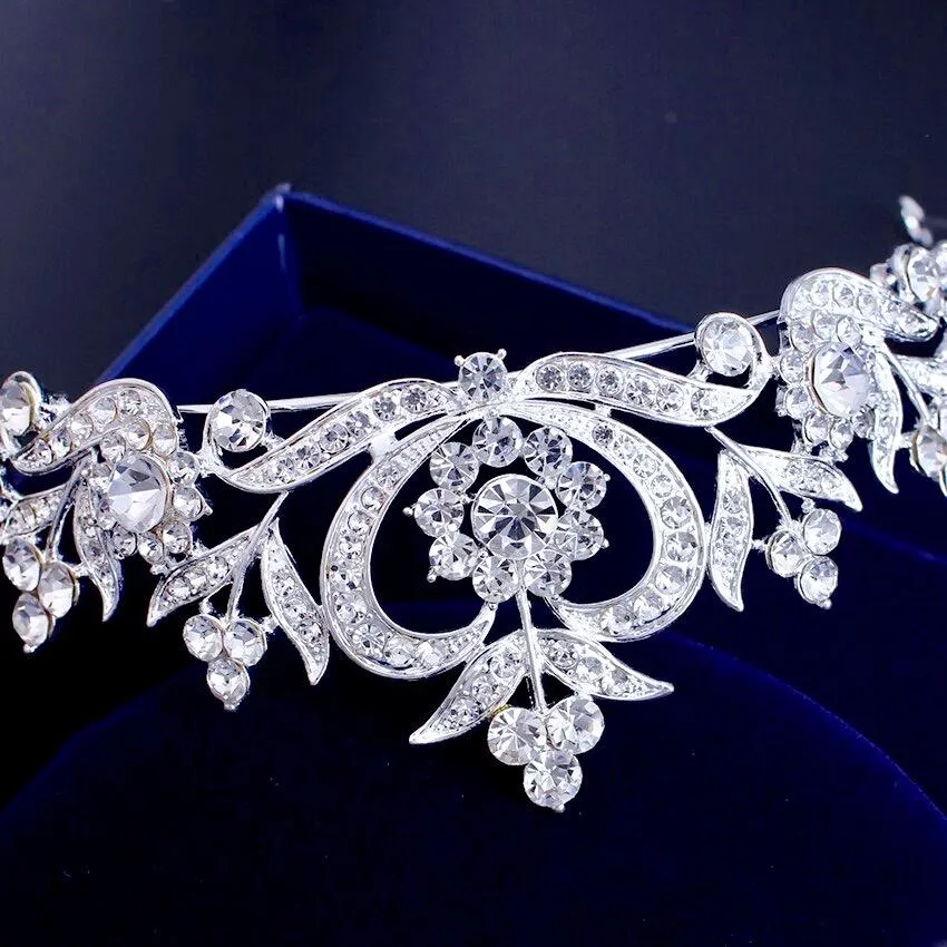 "Nicolette" - Rhinestone Bridal Tiara - Available in Silver, Yellow Gold and Rose Gold