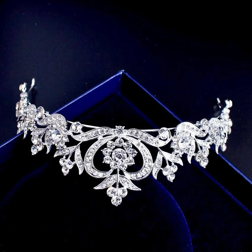 "Nicolette" - Rhinestone Bridal Tiara - Available in Silver, Yellow Gold and Rose Gold