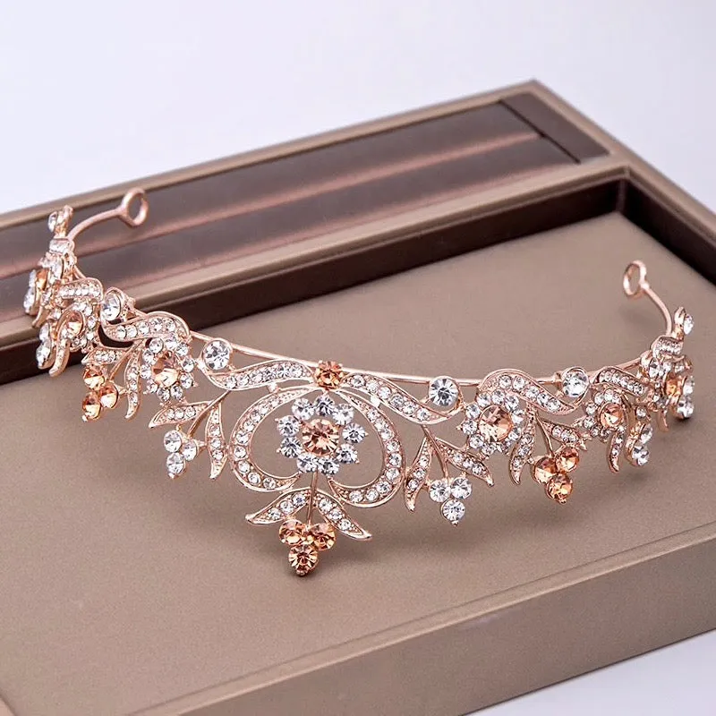 "Nicolette" - Rhinestone Bridal Tiara - Available in Silver, Yellow Gold and Rose Gold