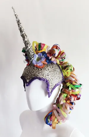 Rainbow Unicorn Headress with Ribbon Mane and Light Up Horn