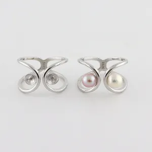 Ring Blank Pearl Setting 5.5mm 925 Solid Sterling Silver Bezel Flower Cup Adjustable For Two Beads DIY Jewelry Finding Wholesale 1pc