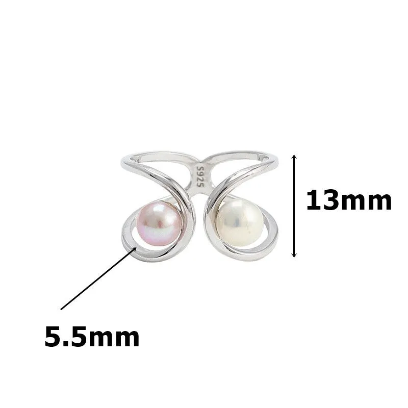 Ring Blank Pearl Setting 5.5mm 925 Solid Sterling Silver Bezel Flower Cup Adjustable For Two Beads DIY Jewelry Finding Wholesale 1pc