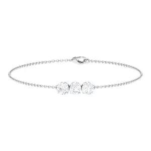 Round Lab Grown Diamond Three Stone Chain Bracelet