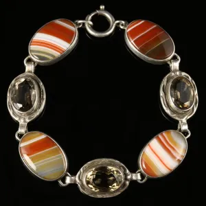 Scottish Citrine Cornelian Agate Silver Bracelet Circa 1930