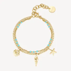 Sea Life Double-Row Bracelet in Gold Plated Stainless Steel