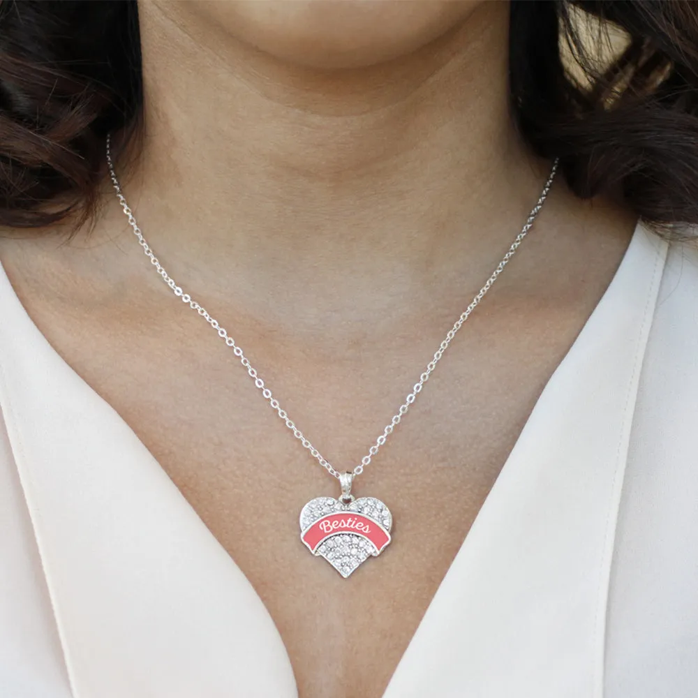 Silver Coral Besties Pave Heart Charm Classic Necklace