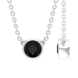 Simple Round Black Onyx Solitaire Necklace in Bezel Setting