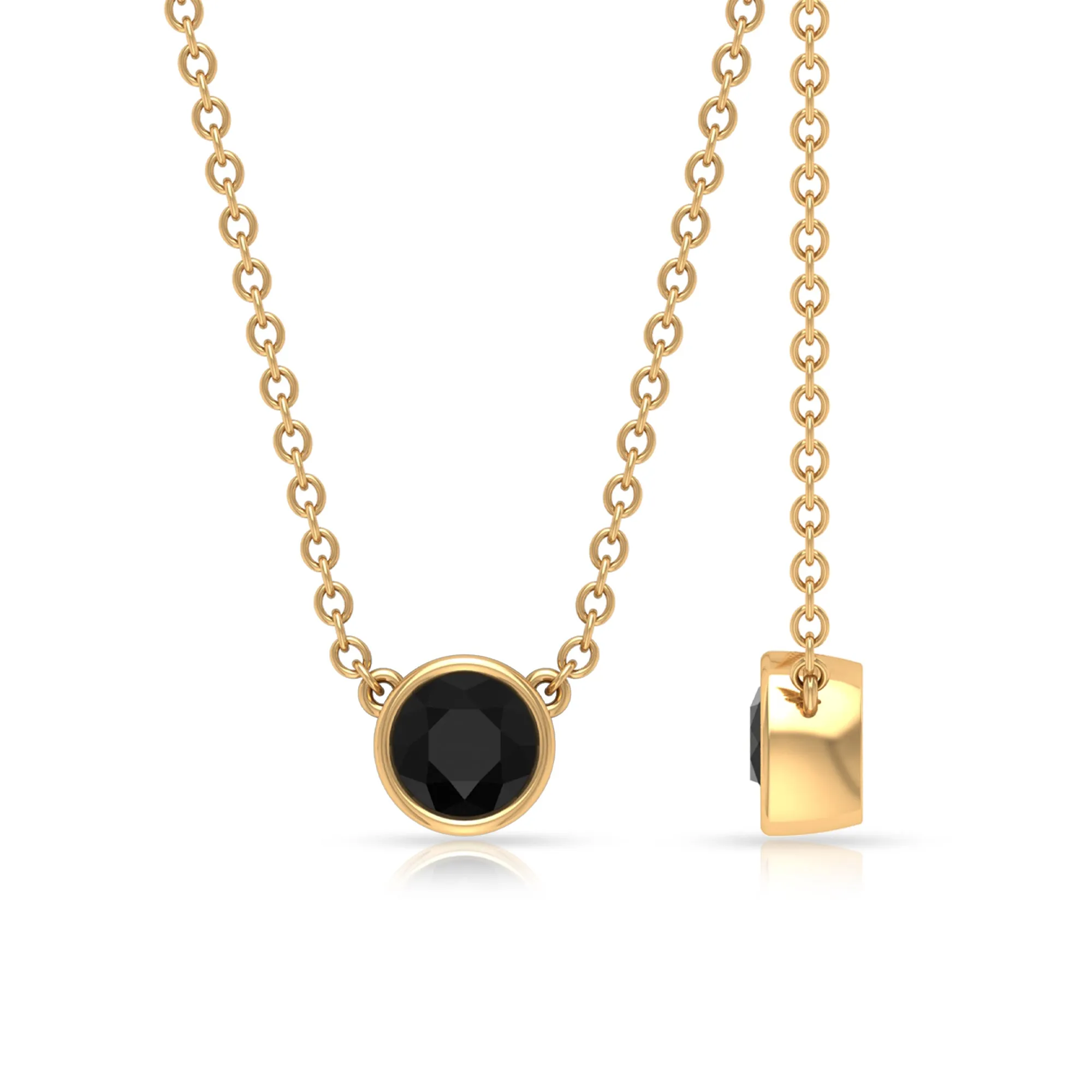 Simple Round Black Onyx Solitaire Necklace in Bezel Setting