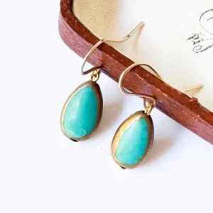 Small Turquoise Teardrop dipped in gold Earrings