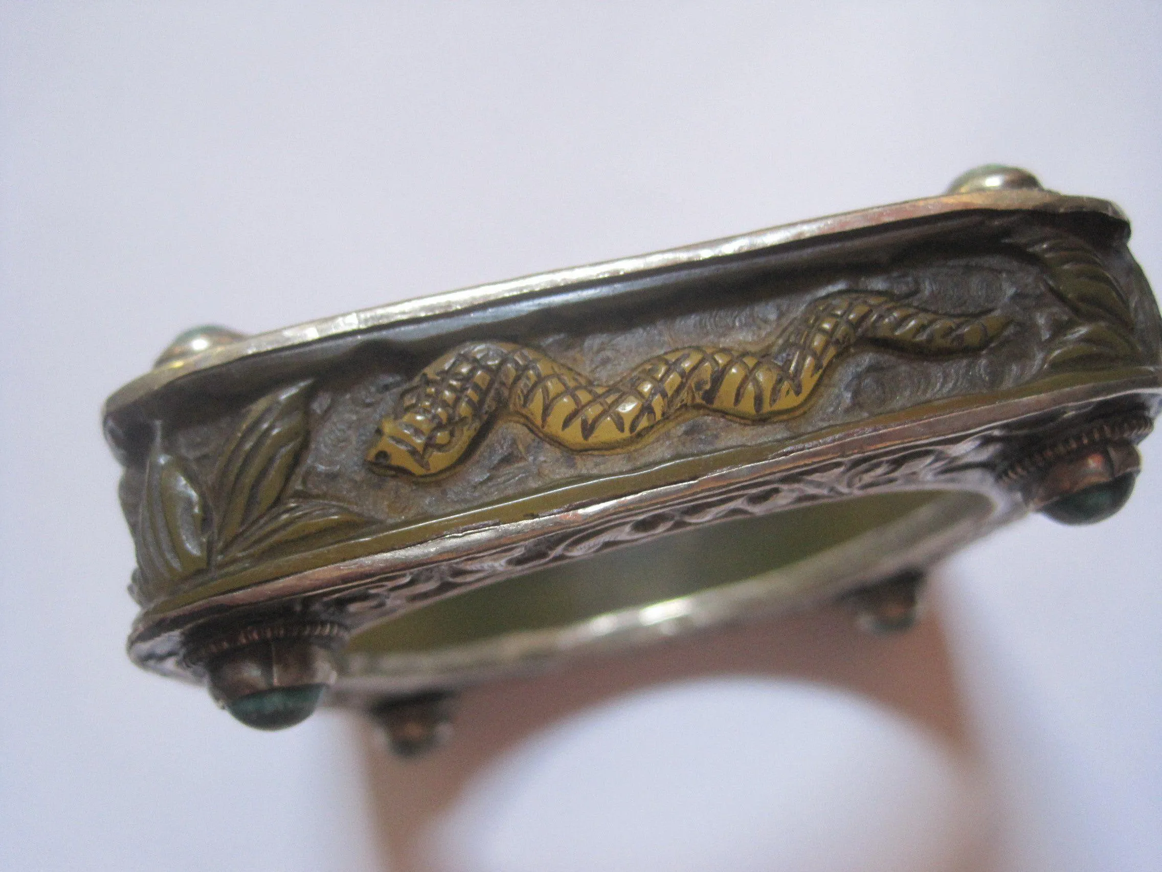 Square Carved Animal Yellow Resin Bracelet from Nepal