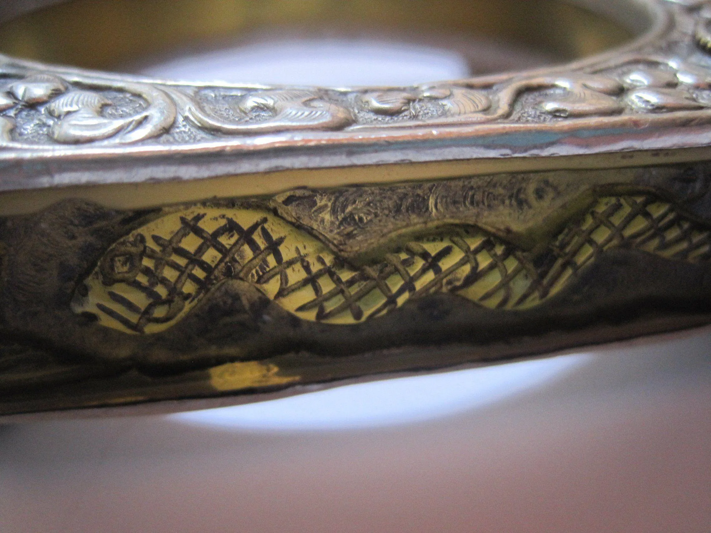 Square Carved Animal Yellow Resin Bracelet from Nepal