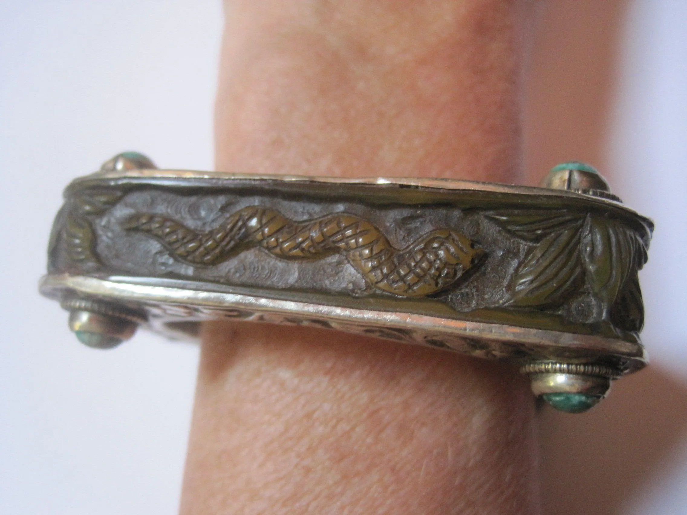 Square Carved Animal Yellow Resin Bracelet from Nepal