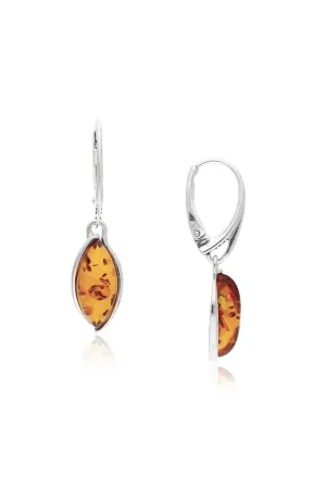 Sterling Silver Amber Marquise Drop Earrings