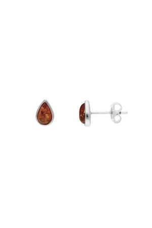 Sterling Silver Amber Teardrop Stud Earrings