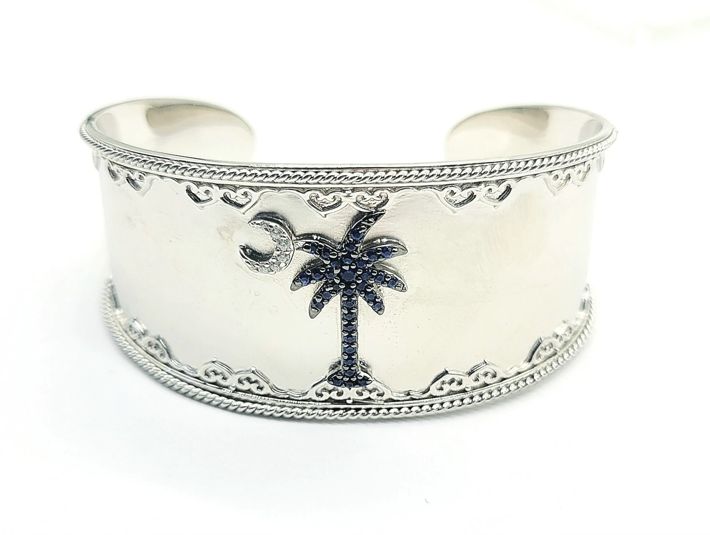 Sterling Silver Wide South Carolina Palm Tree Cuff Bracelet