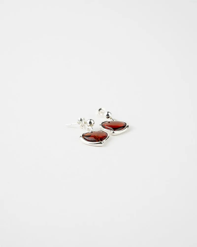 Subtle Heart Earrings - Timeless Elegance in Amber & Sterling Silver | Shop Now