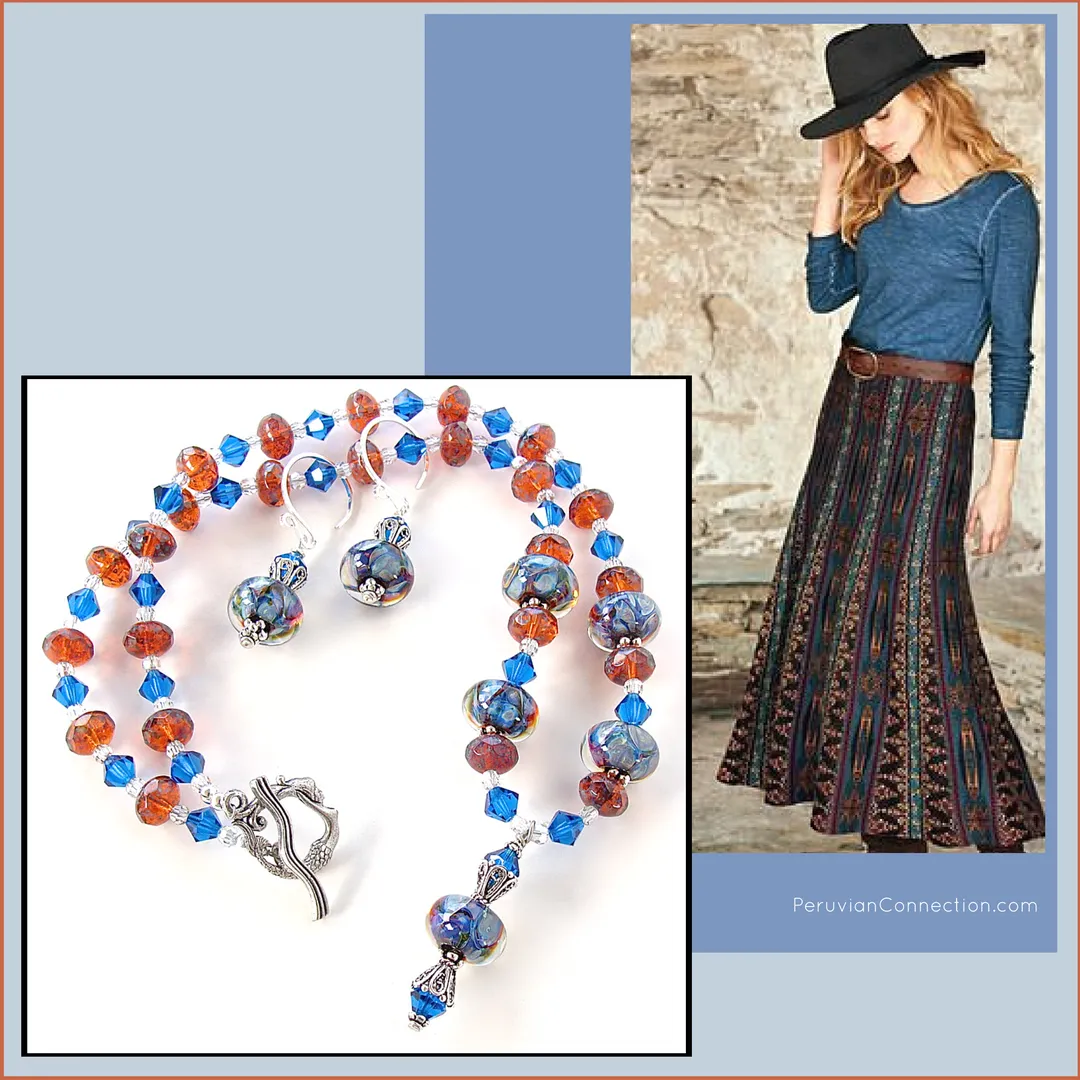 Tanya: Blue Glass Pendant Necklace Set