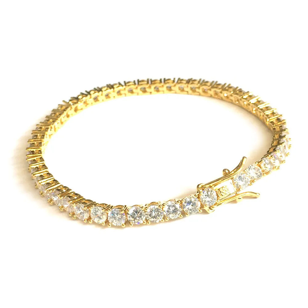 Tennis Bracelet 18k Gold Plated CZ Round Cut 4mm x 8 Inches