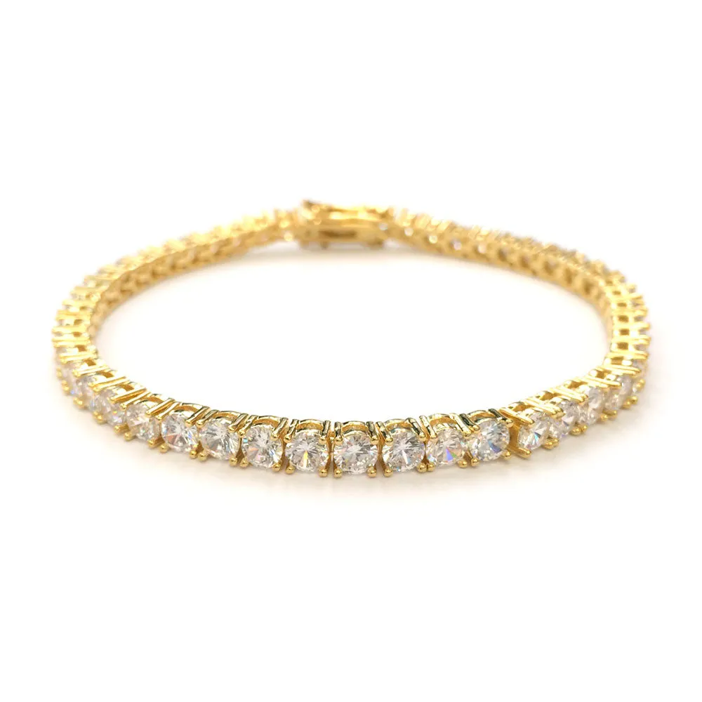 Tennis Bracelet 18k Gold Plated CZ Round Cut 4mm x 8 Inches