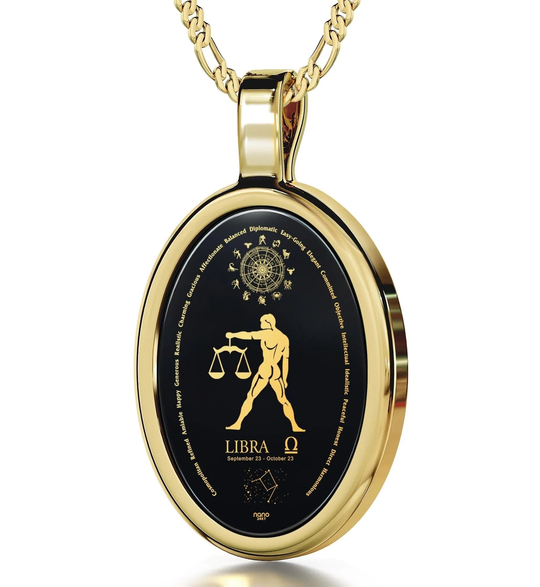 The World of Libra, 14k Gold Necklace, Onyx