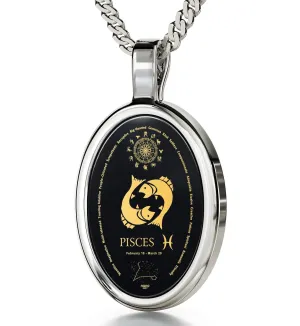 The World of Pisces, 14k White Gold Necklace, Onyx