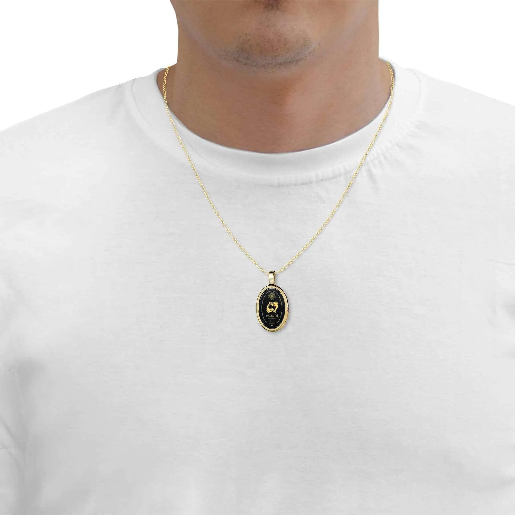 The World of Pisces, Sterling Silver Gold Plated (Vermeil) Necklace, Onyx