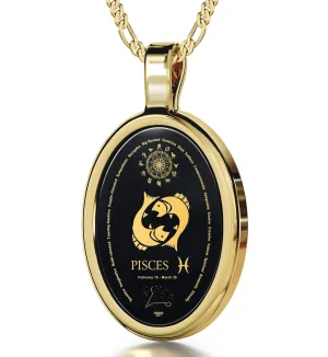 The World of Pisces, Sterling Silver Gold Plated (Vermeil) Necklace, Onyx