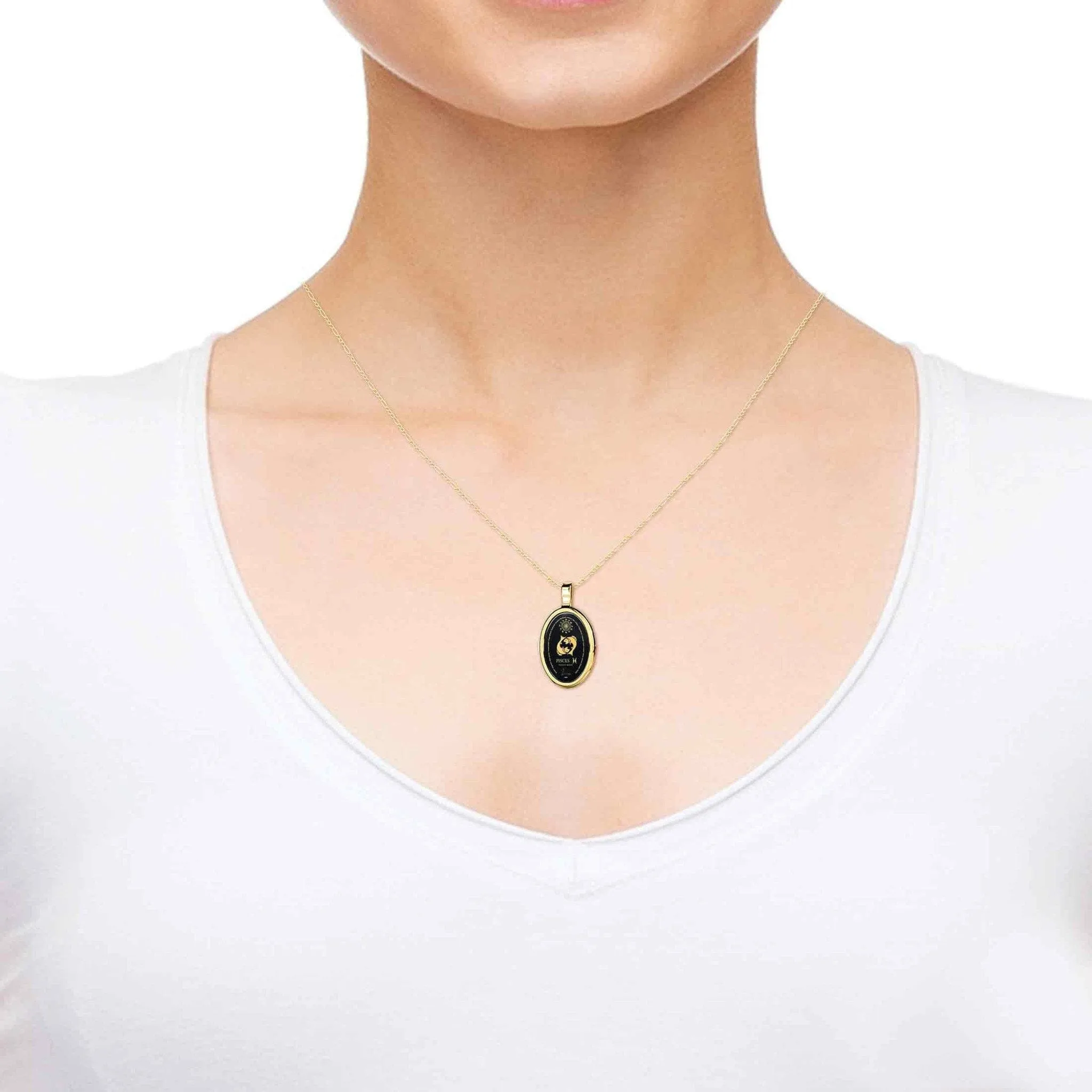 The World of Pisces, Sterling Silver Gold Plated (Vermeil) Necklace, Onyx