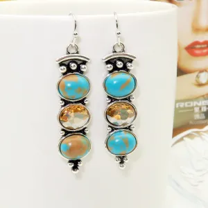 Turquoise Beaded long Hook Earrings