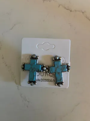 Turquoise Cross Stud Earrings