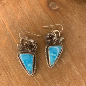 Turquoise earrings with handmade roses