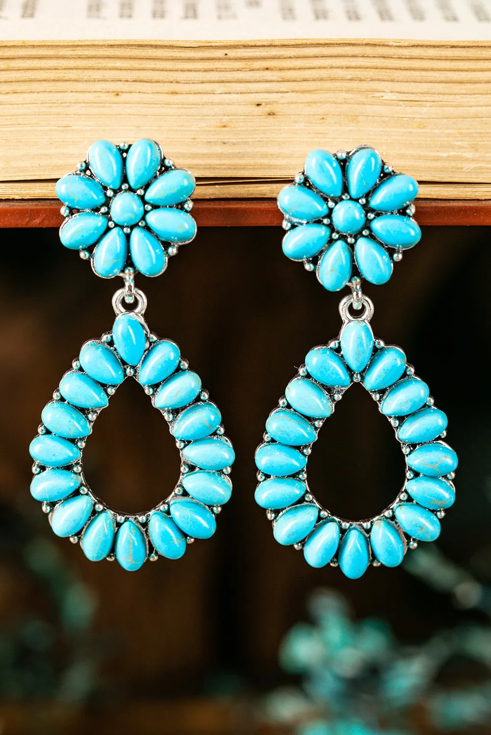 Turquoise Flower Teardrop Stone Earrings