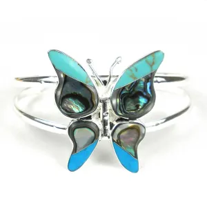 Turquoise Mosiac Alpaca Silver Butterfly Bracelet Small Artisana