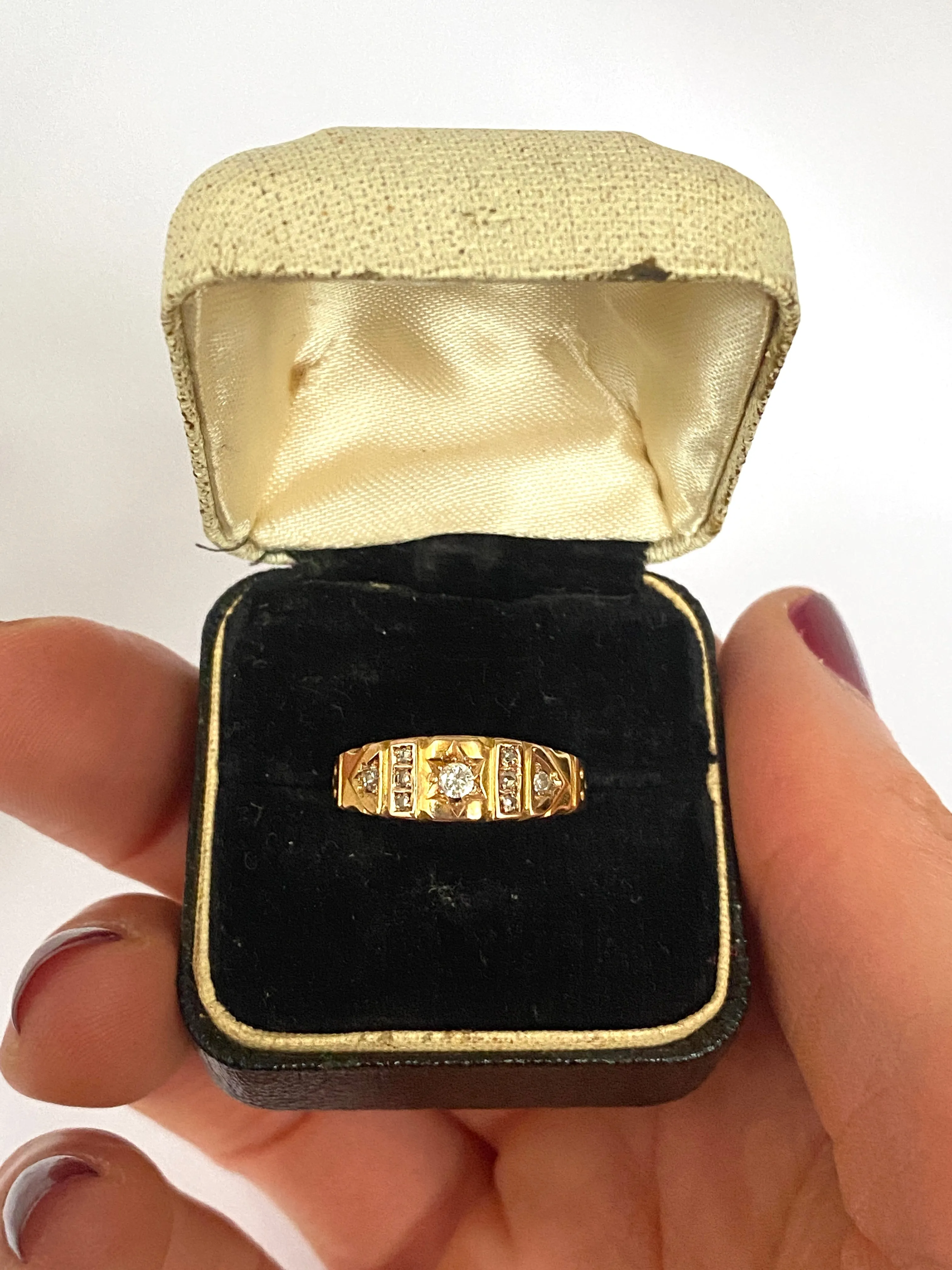 Victorian, 15ct Gold Diamond Gypsy Ring, Hallmarked Birmingham, 1890