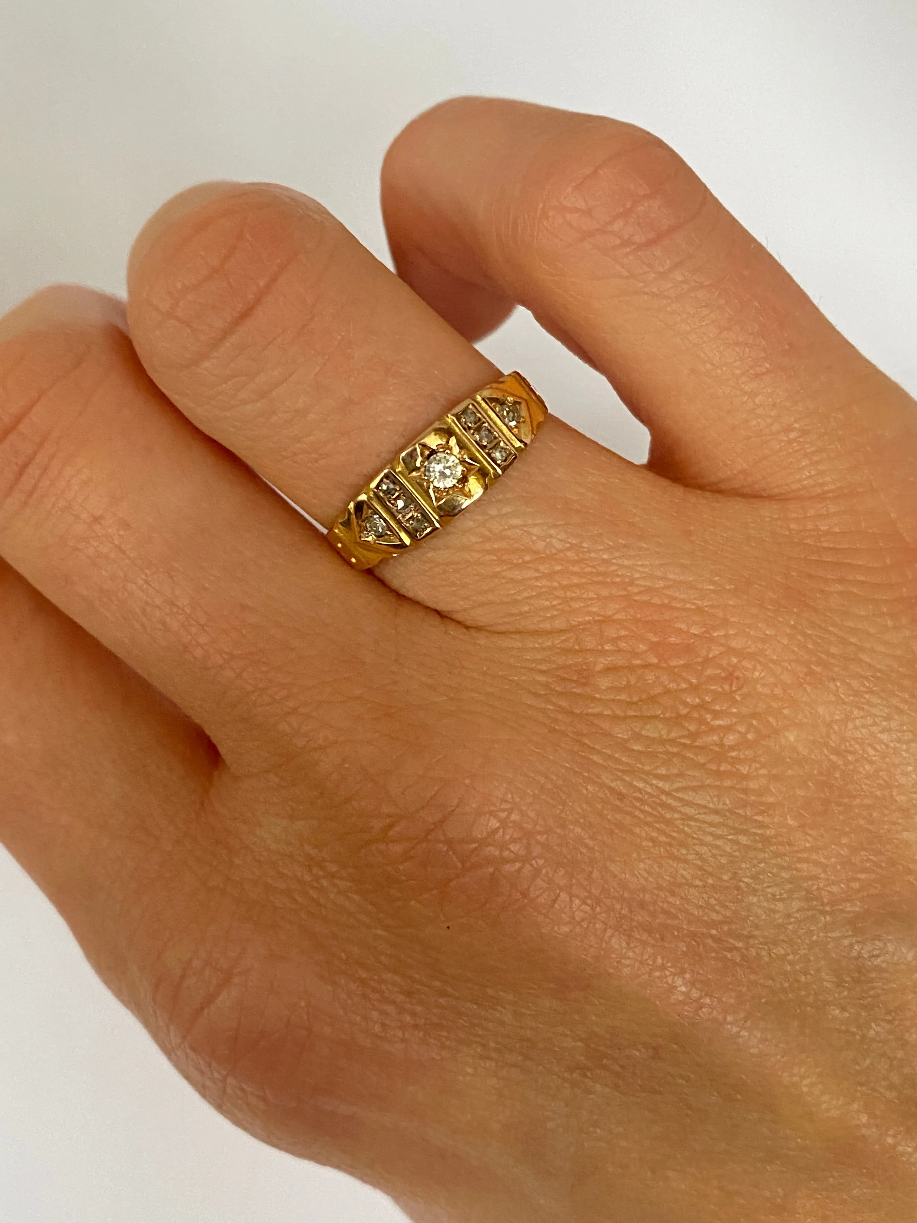 Victorian, 15ct Gold Diamond Gypsy Ring, Hallmarked Birmingham, 1890