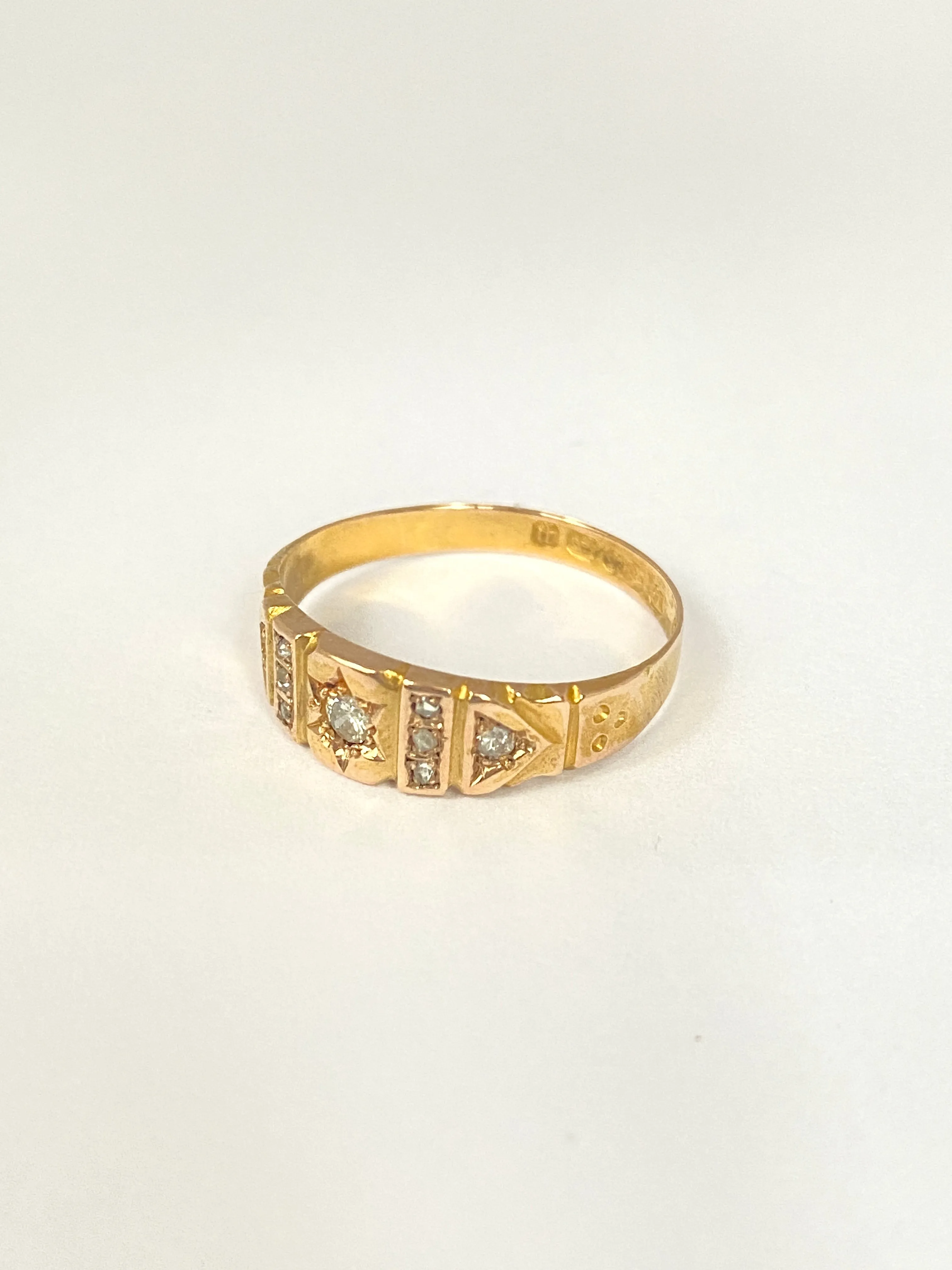 Victorian, 15ct Gold Diamond Gypsy Ring, Hallmarked Birmingham, 1890