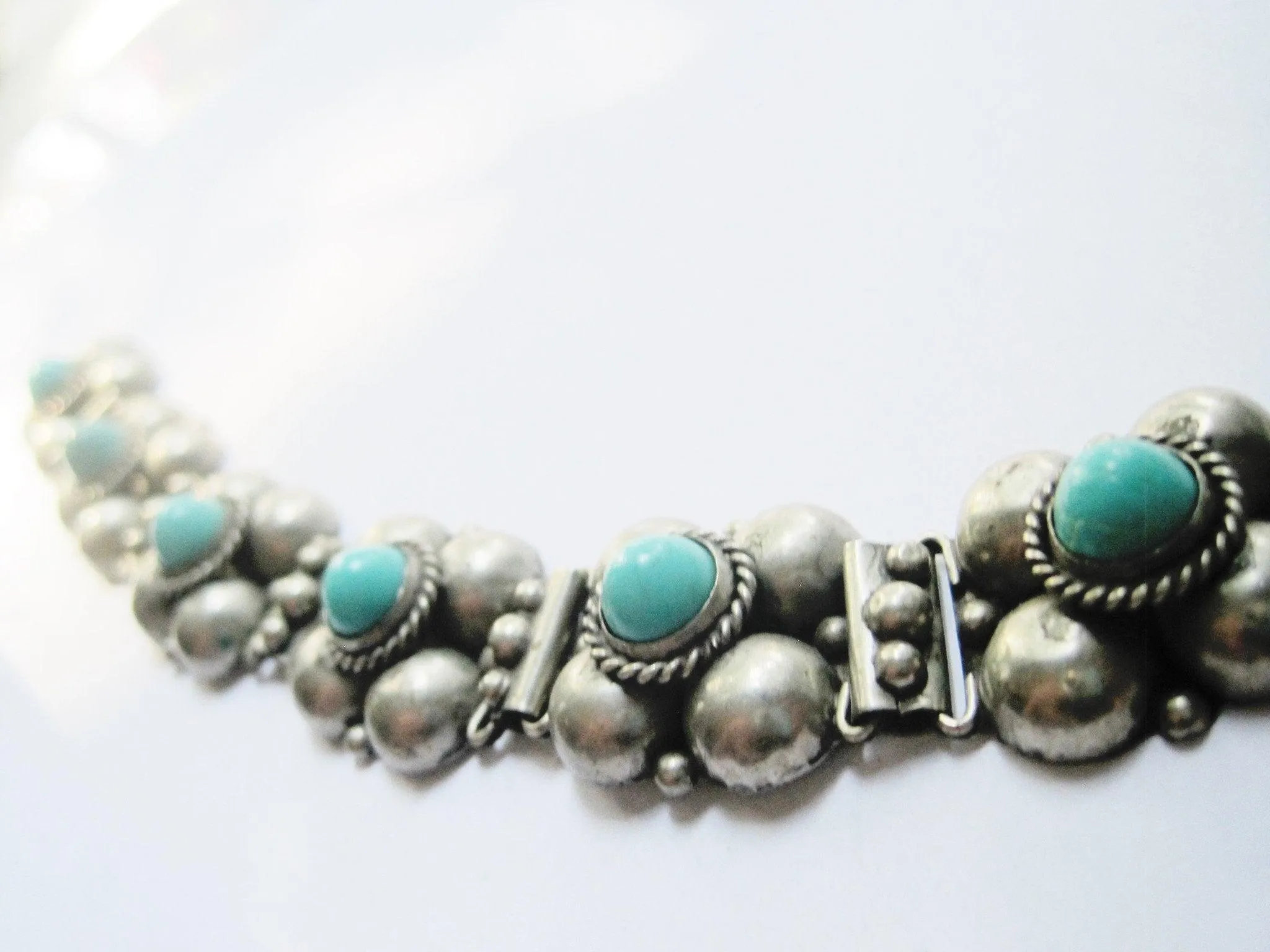 Vintage Early Mexican Silver Flower Link Bracelet