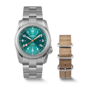 VOYAGER - 100M Waterproof Titanium Automatic Field Watch | Peacock Green-bracelet