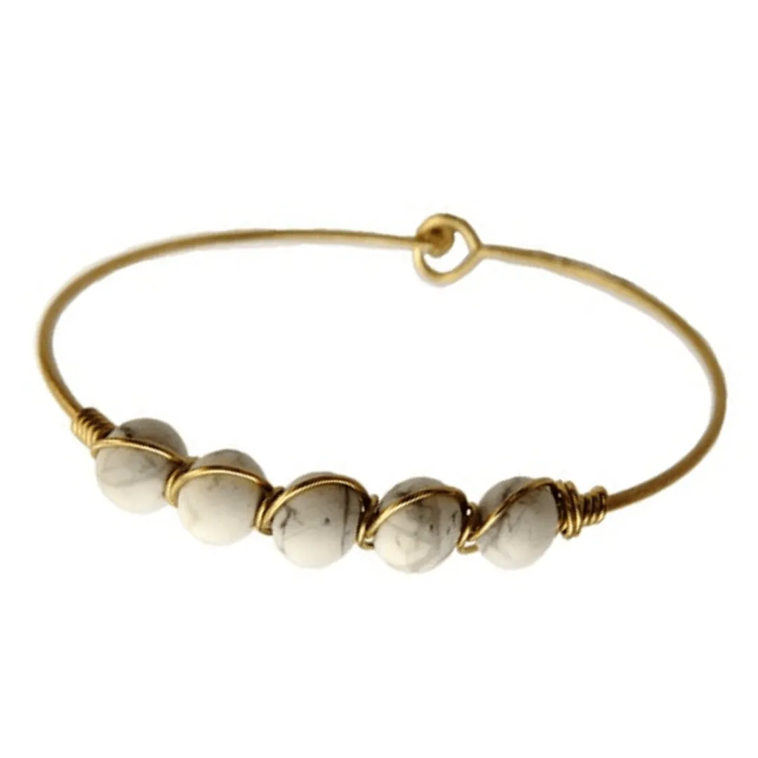 White Howlite Gold Bangle Bracelet