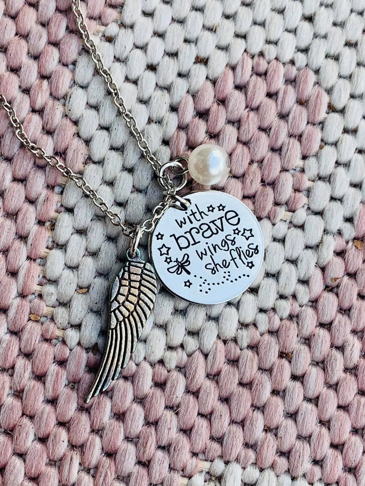 With brave wings she flies Jewelry Necklace Bracelet Key chain Stainless steel Inspirational quotes