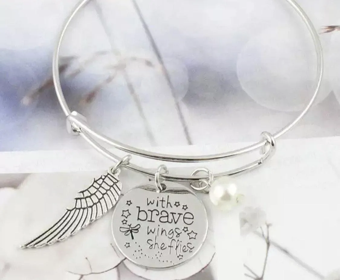 With brave wings she flies Jewelry Necklace Bracelet Key chain Stainless steel Inspirational quotes