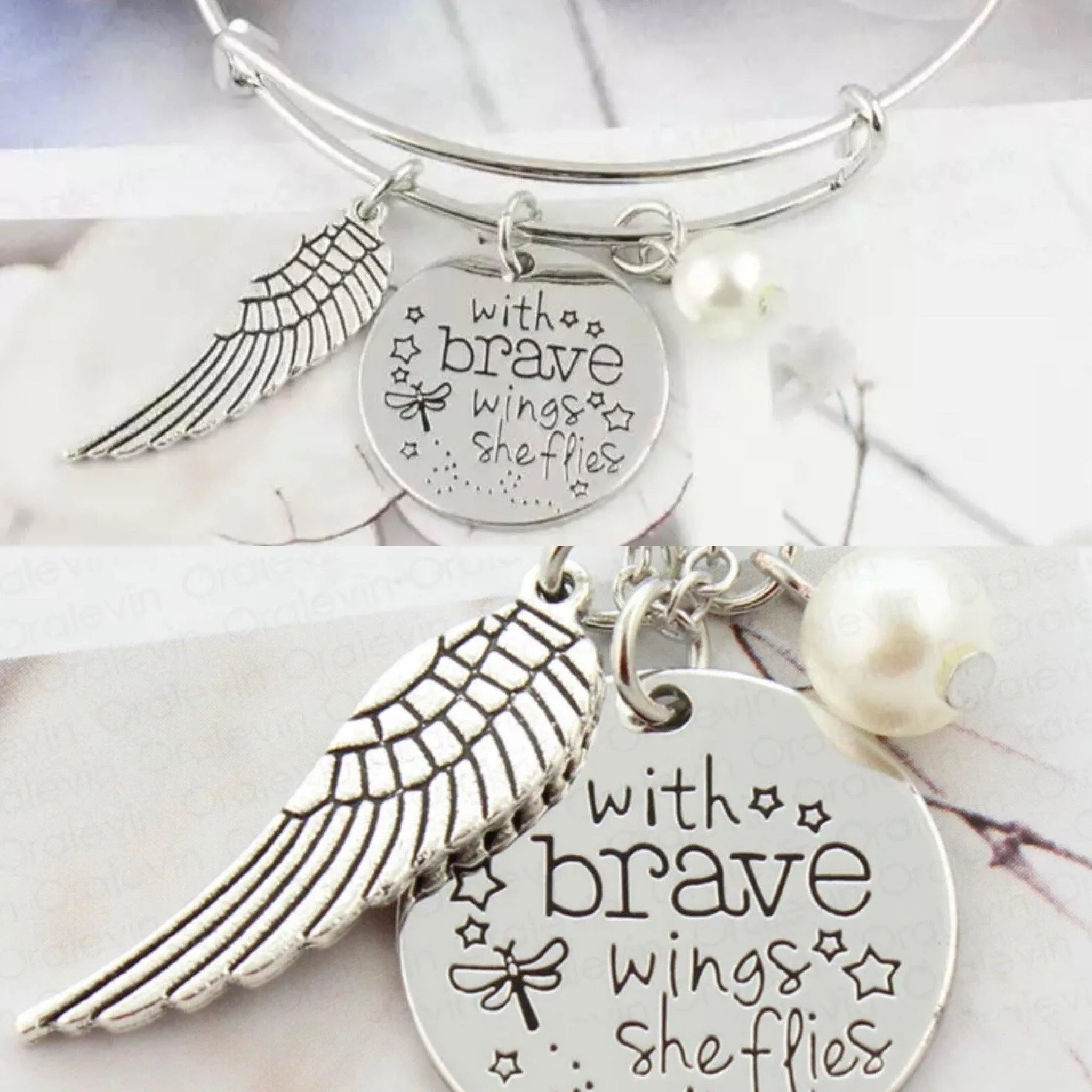 With brave wings she flies Jewelry Necklace Bracelet Key chain Stainless steel Inspirational quotes