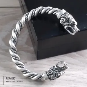 Wolf Bracelet Torc Silver Norse Viking Style