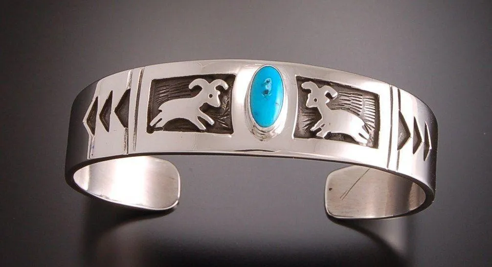 ZBM  Bighorn Sheep Bracelet Turquoise By Erick Begay  Petroglyph Bighorn sheep TO51C1