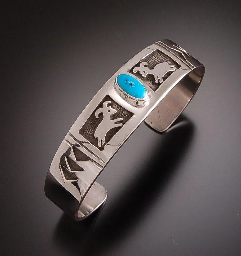 ZBM  Bighorn Sheep Bracelet Turquoise By Erick Begay  Petroglyph Bighorn sheep TO51C1