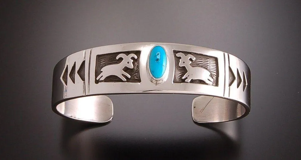 ZBM  Bighorn Sheep Bracelet Turquoise By Erick Begay  Petroglyph Bighorn sheep TO51C1