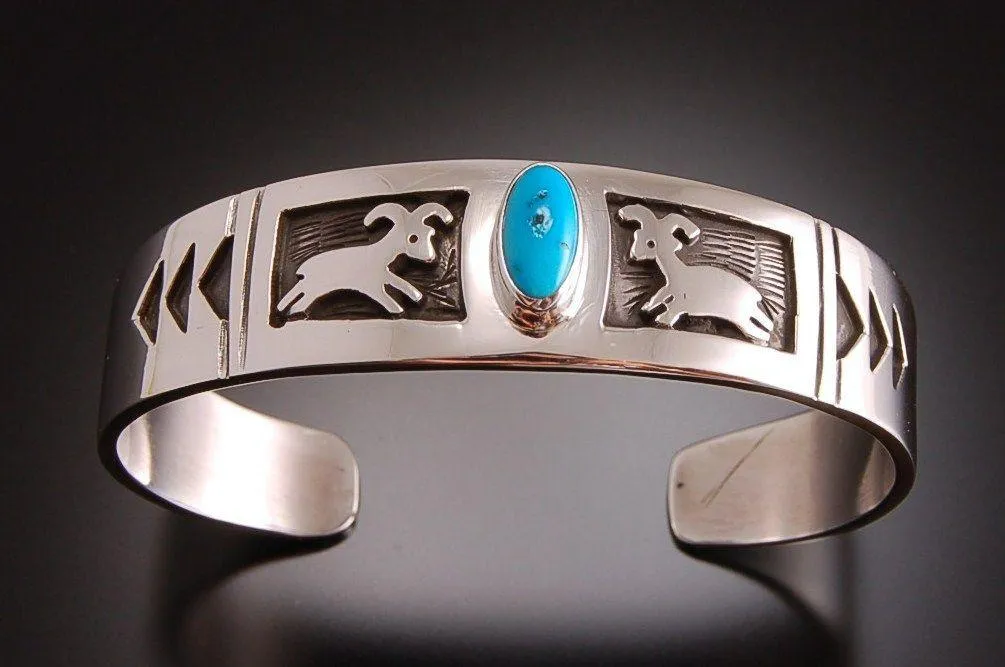 ZBM  Bighorn Sheep Bracelet Turquoise By Erick Begay  Petroglyph Bighorn sheep TO51C1