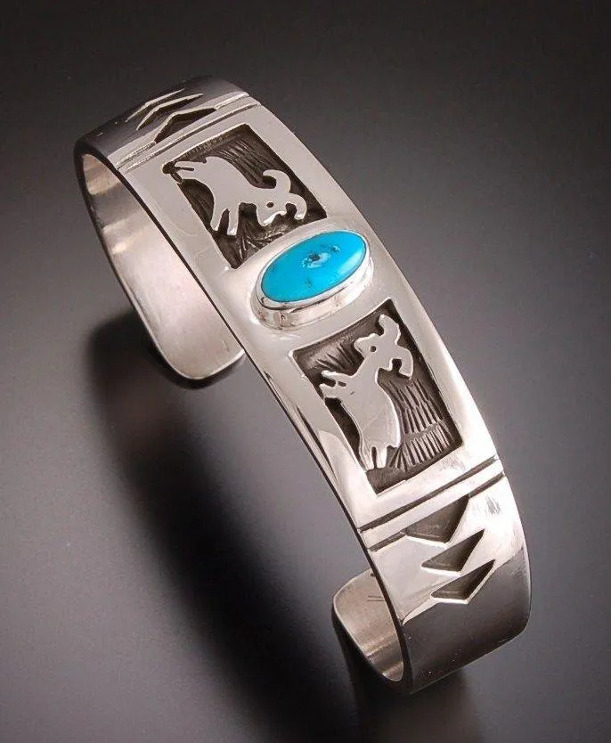 ZBM  Bighorn Sheep Bracelet Turquoise By Erick Begay  Petroglyph Bighorn sheep TO51C1